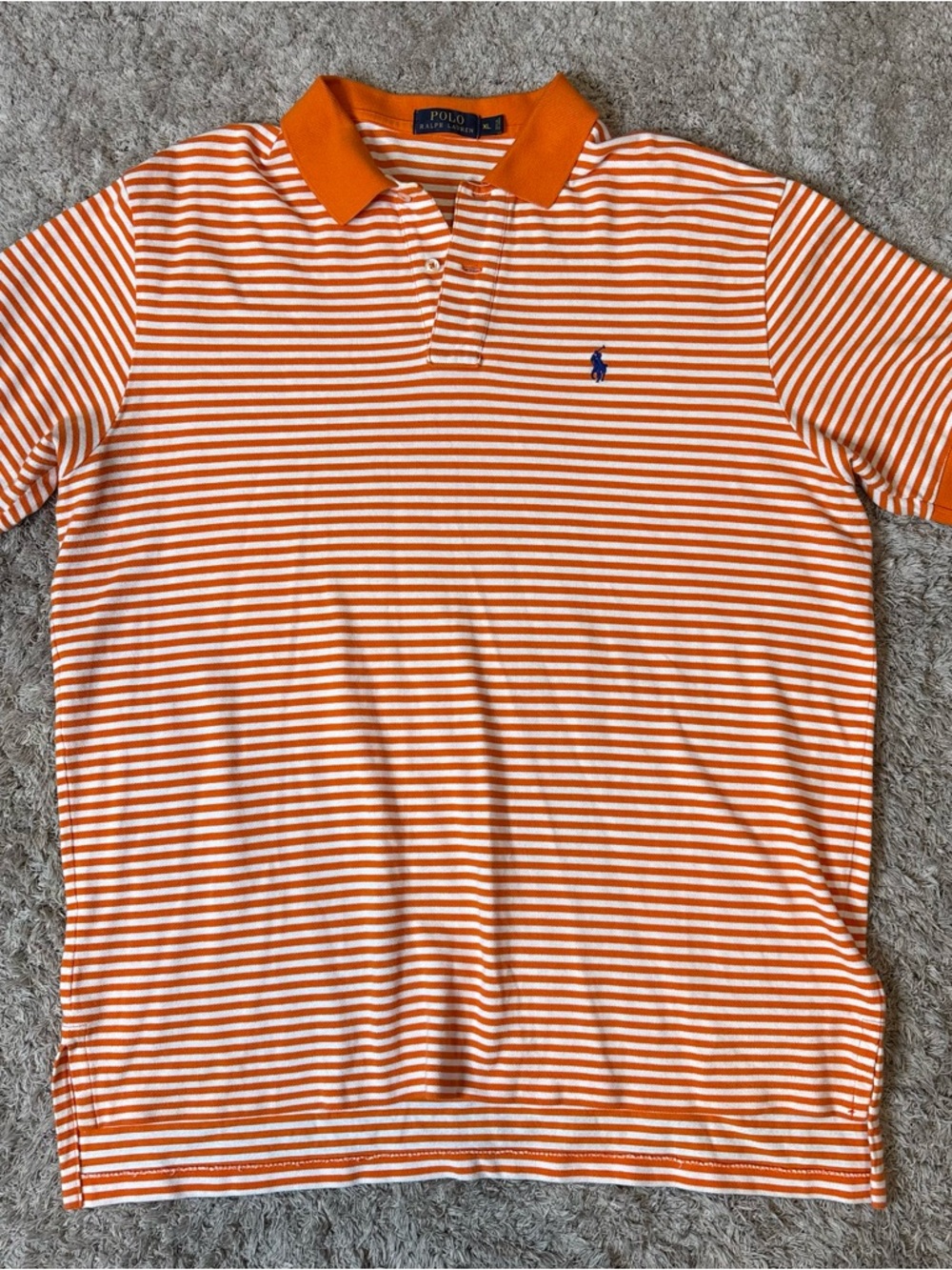 Polo by Ralph Lauren Orange & White Striped Polo with Blue Pony